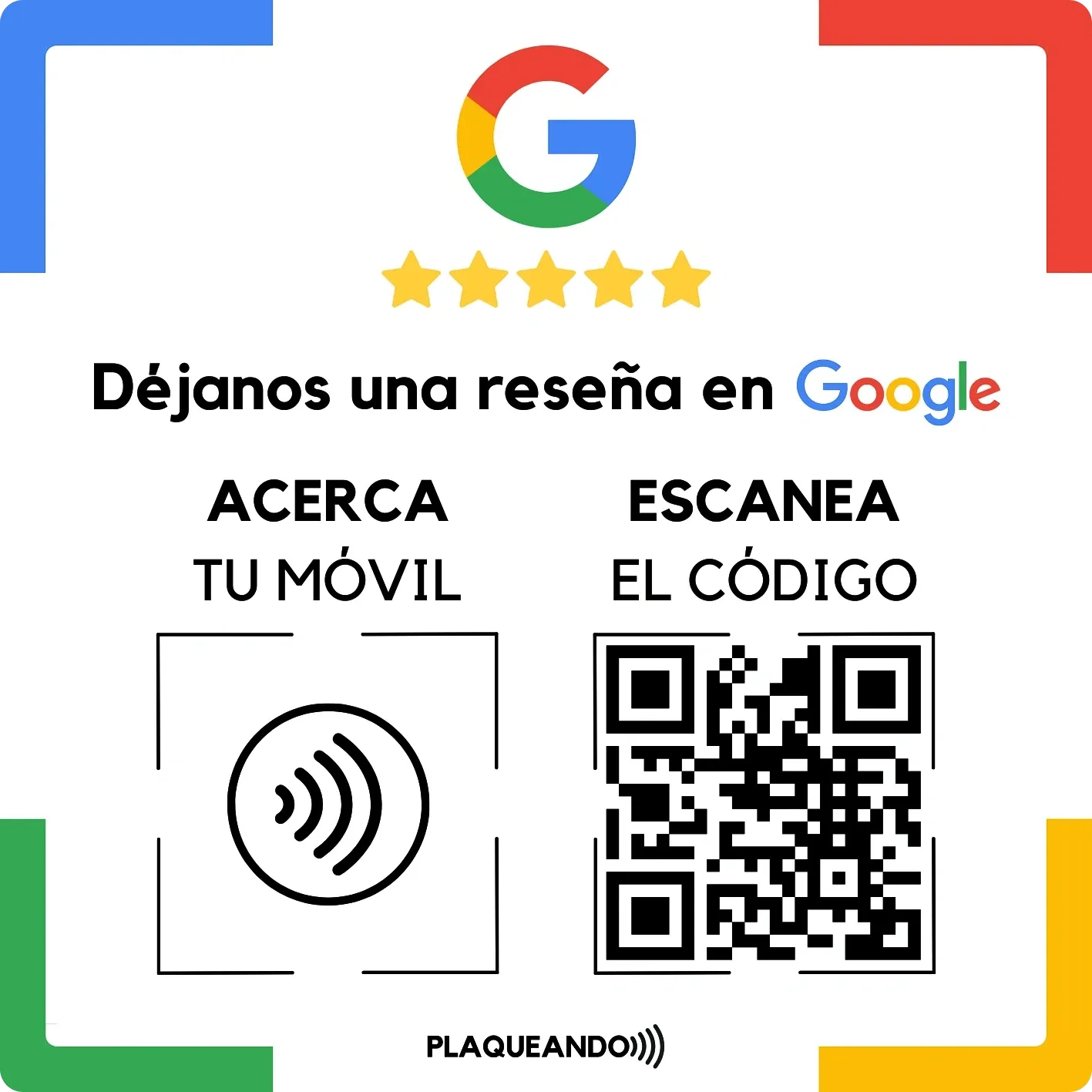 Placa de reseñas de Google con NFC y QR
